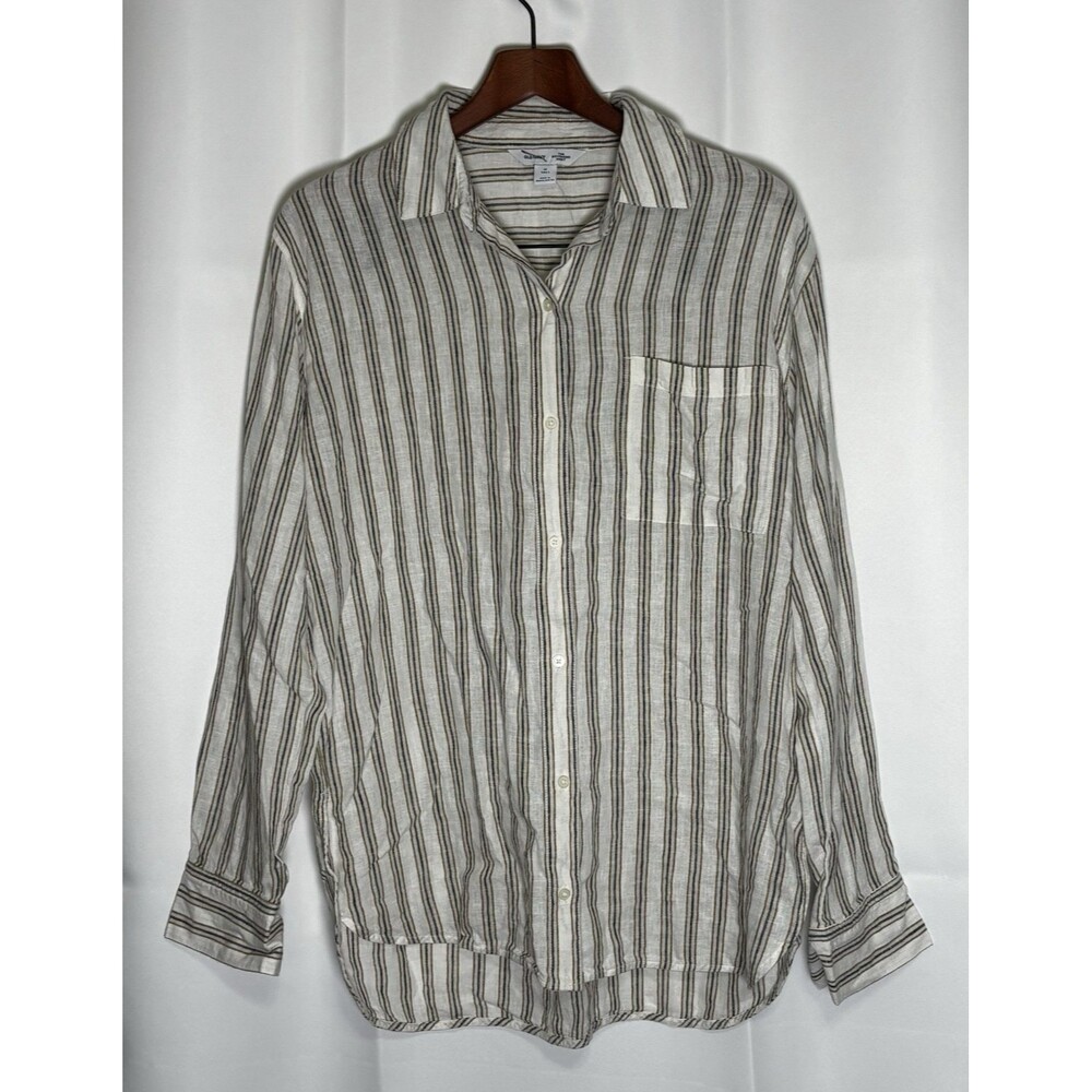 NEW OLD NAVY LINEN BLEND "THE BOYFRIEND SHIRT" Natural Stripe Size M Tall